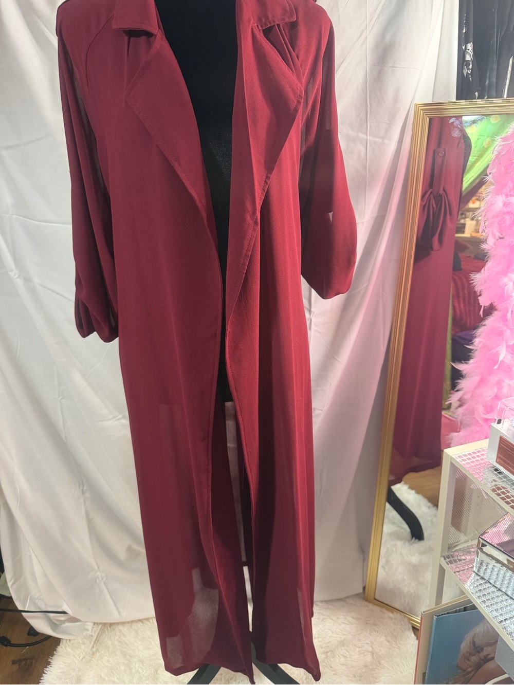 Women's Long Burgundy Trench Coat